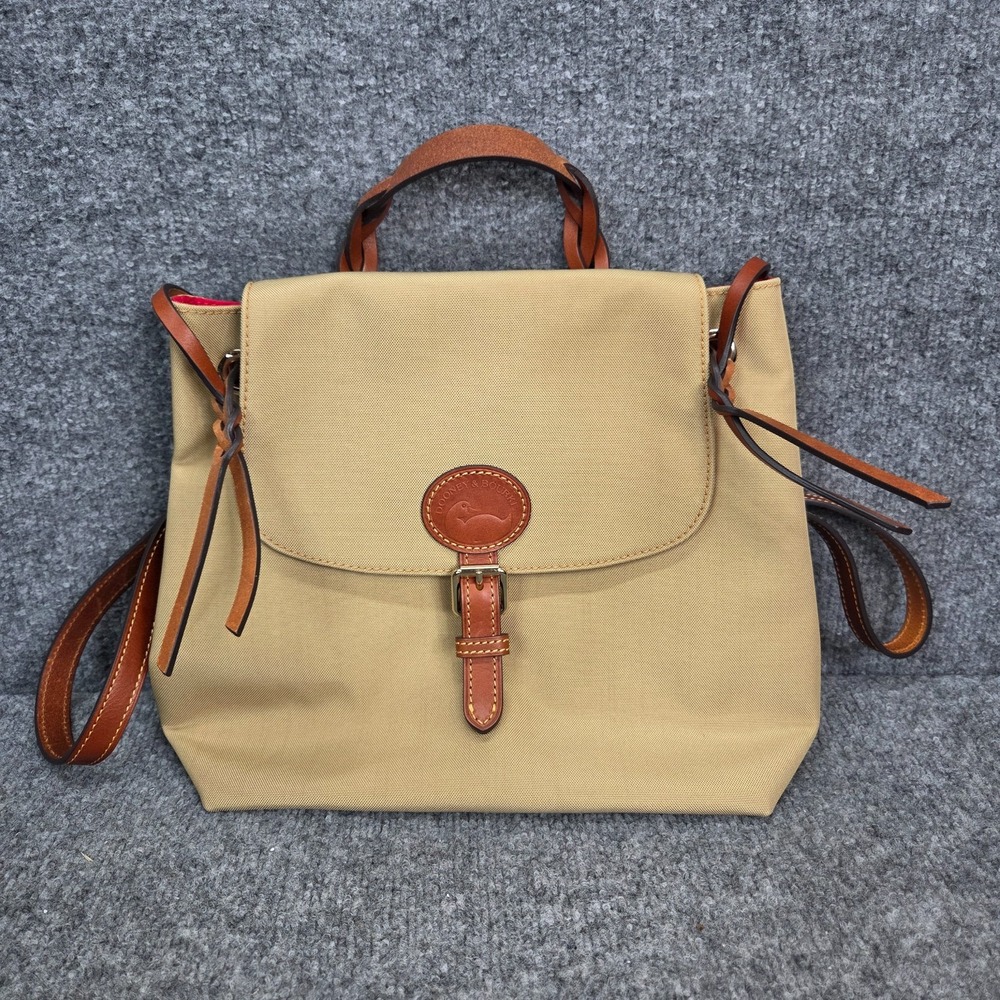 Dooney & Bourke Beige Canvas Backpack Satchel with Brown Leather Trim